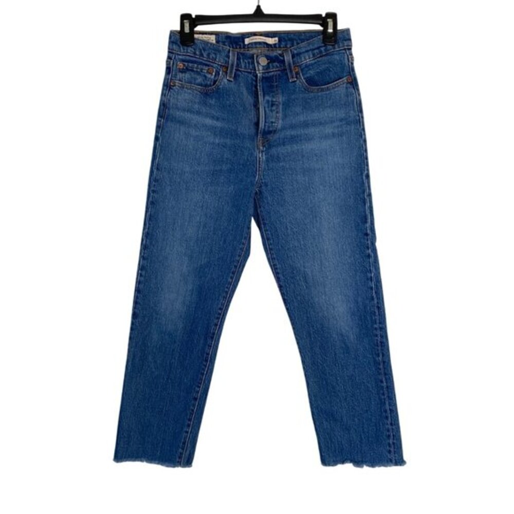 Levi's Jeans Wedgie Straight Women's Dark Wash 26 Button Fly Raw Hem